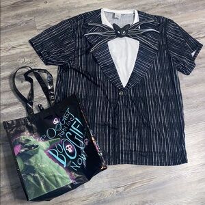 EUC Jack Skellington Mens Costume Shirt XL + Free Oogie Boogie Tote